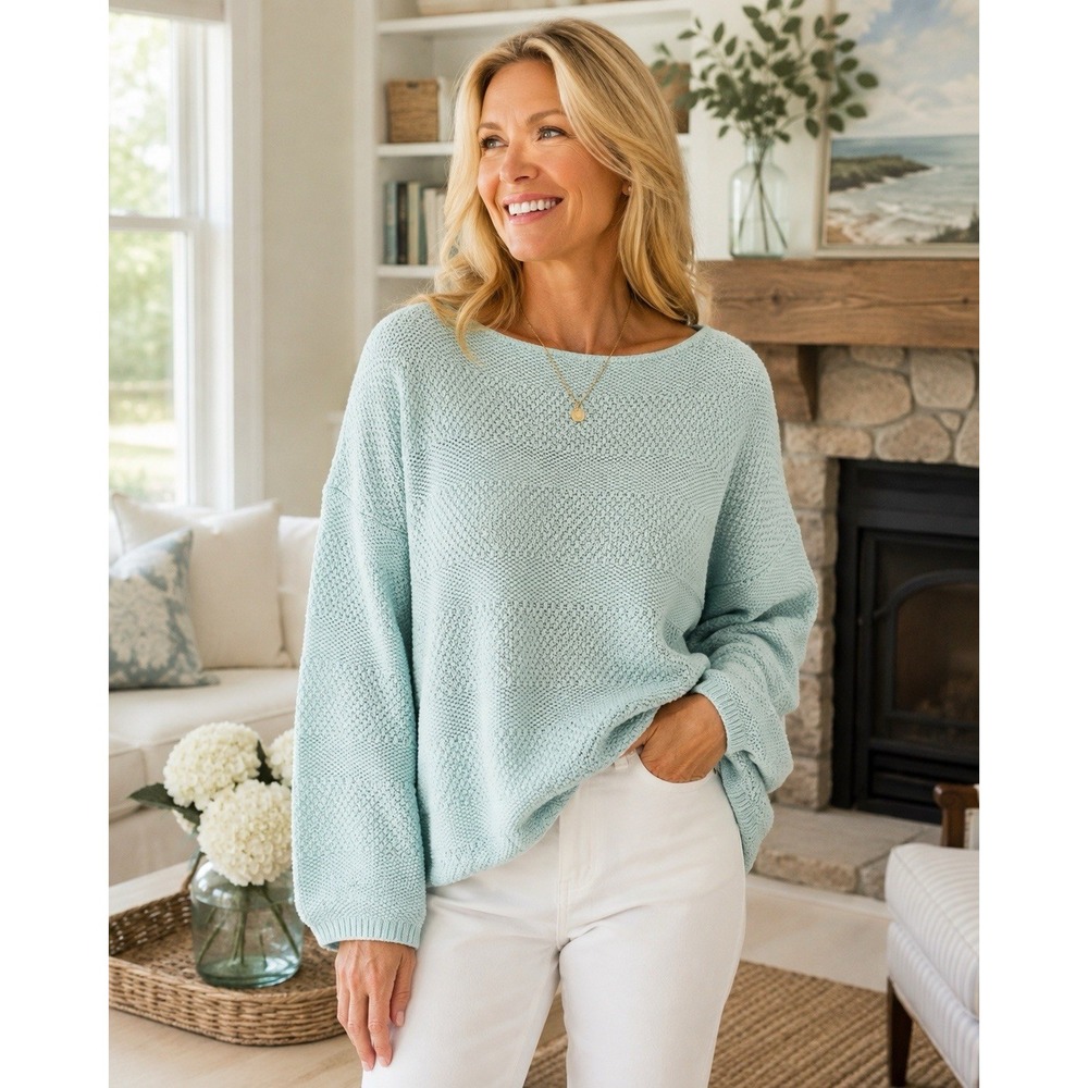 Vintage Diane Von Furstenburg DVF Textured Knit Sweater Boat Neck Aqua